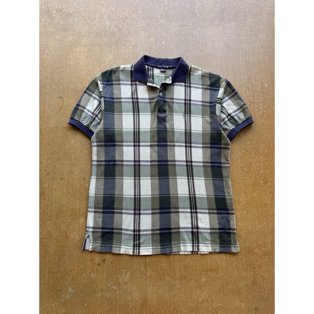 VTG Nautica Collegiate Preppy Ivy League Style Plaid Cotton Polo Shirt Large